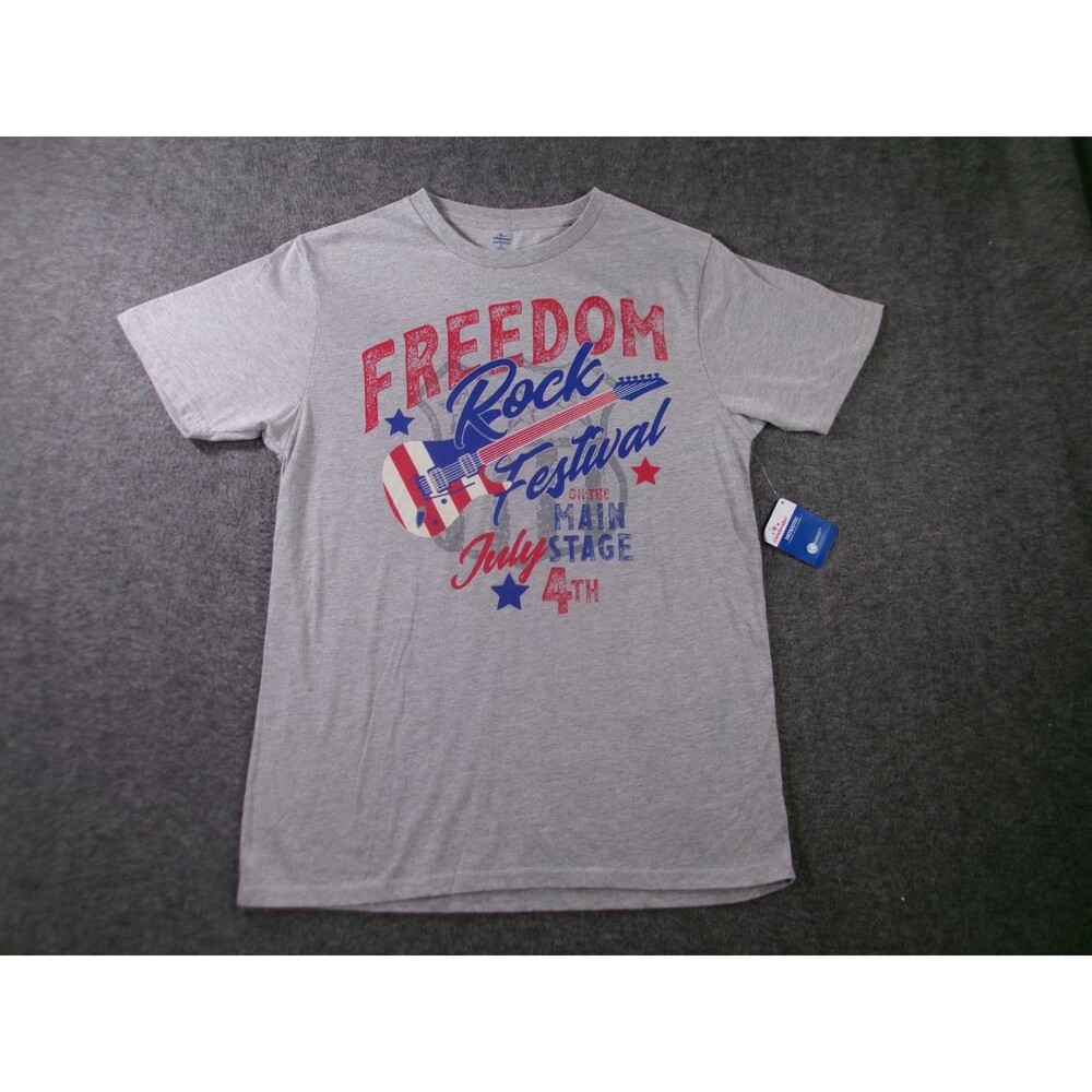 July 4th Shirt Mens Medium Gray Flag Rock Festival On Main Stage USA New